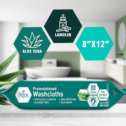 MED PRIDE Einweg-Feuchttücher XL 8" x 12" Packung mit 80 - Erwachsenen-Feuchttücher für empfindliche Haut - Extra weiche Inkontinenztücher