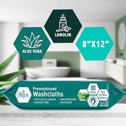 MED PRIDE Einweg-Feuchttücher XL 8" x 12" Packung mit 80 - Erwachsenen-Feuchttücher für empfindliche Haut - Extra weiche Inkontinenztücher