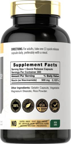 Carlyle Niacinamid 500 mg Kapseln | 300 Stück | Vitamin B3 | Nicht-GVO & glutenfrei