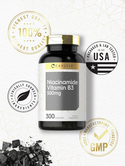 Carlyle Niacinamid 500 mg Kapseln | 300 Stück | Vitamin B3 | Nicht-GVO & glutenfrei