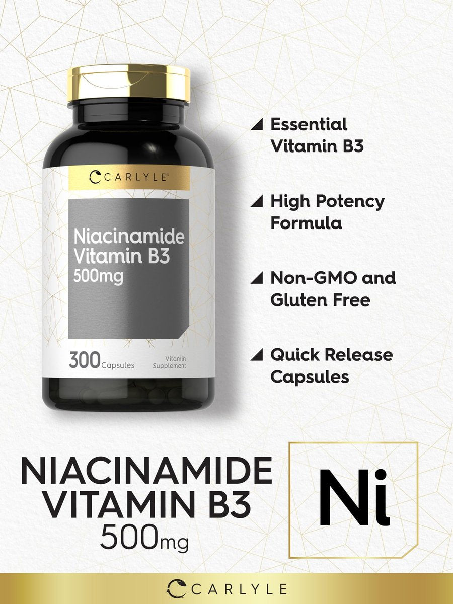 Carlyle Niacinamid 500 mg Kapseln | 300 Stück | Vitamin B3 | Nicht-GVO & glutenfrei