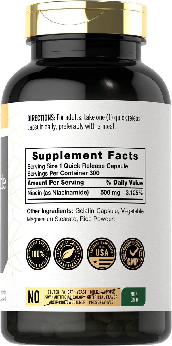 Carlyle Niacinamid 500 mg Kapseln | 300 Stück | Vitamin B3 | Nicht-GVO & glutenfrei