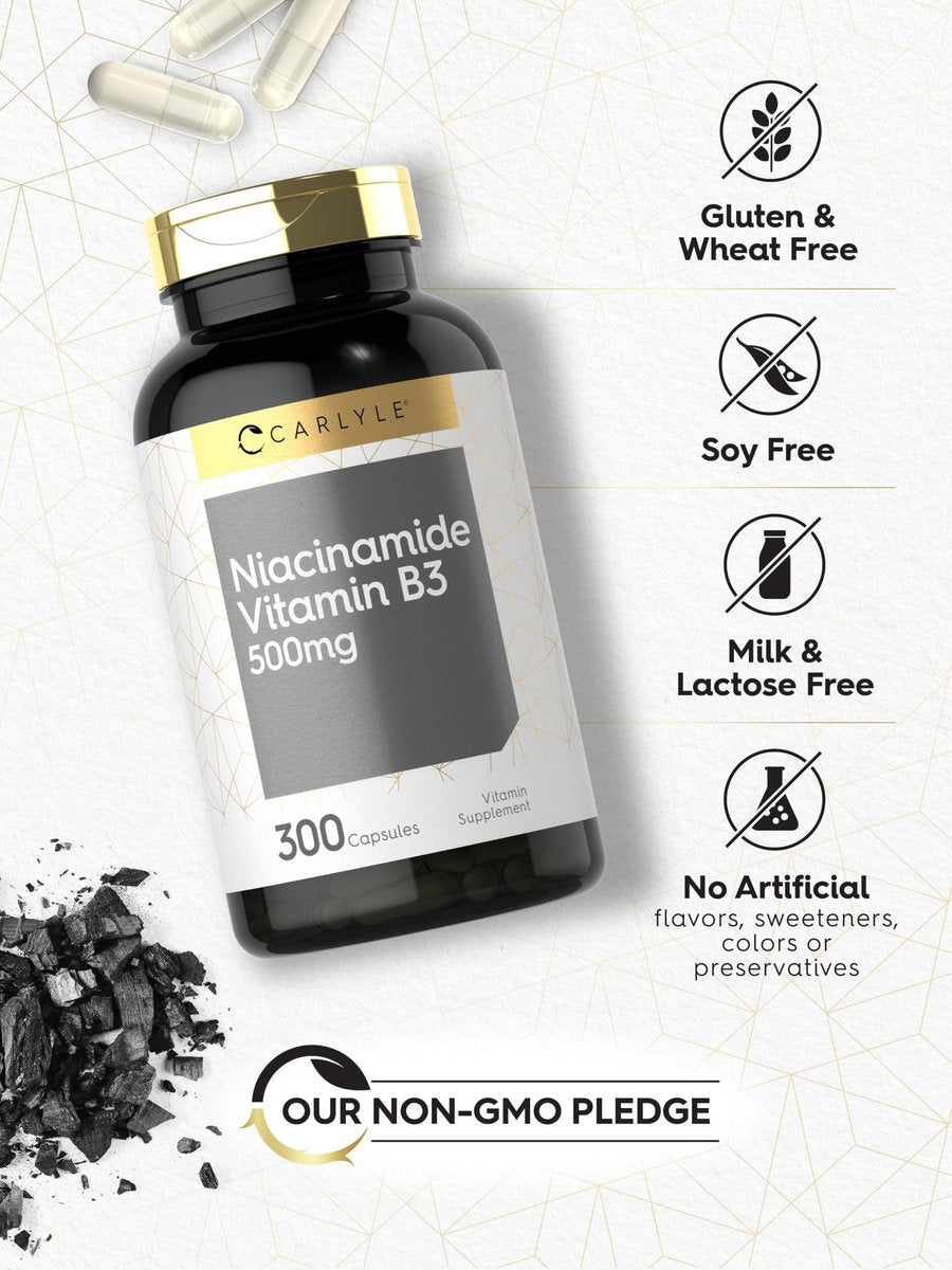 Carlyle Niacinamid 500 mg Kapseln | 300 Stück | Vitamin B3 | Nicht-GVO & glutenfrei