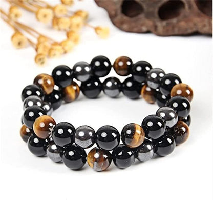 WFJ Schwarzer Obsidian Hämatit Dreifach-Schutz Armband Set – Tigerauge Perlen Naturstein Armband für Männer Frauen (10 mm)