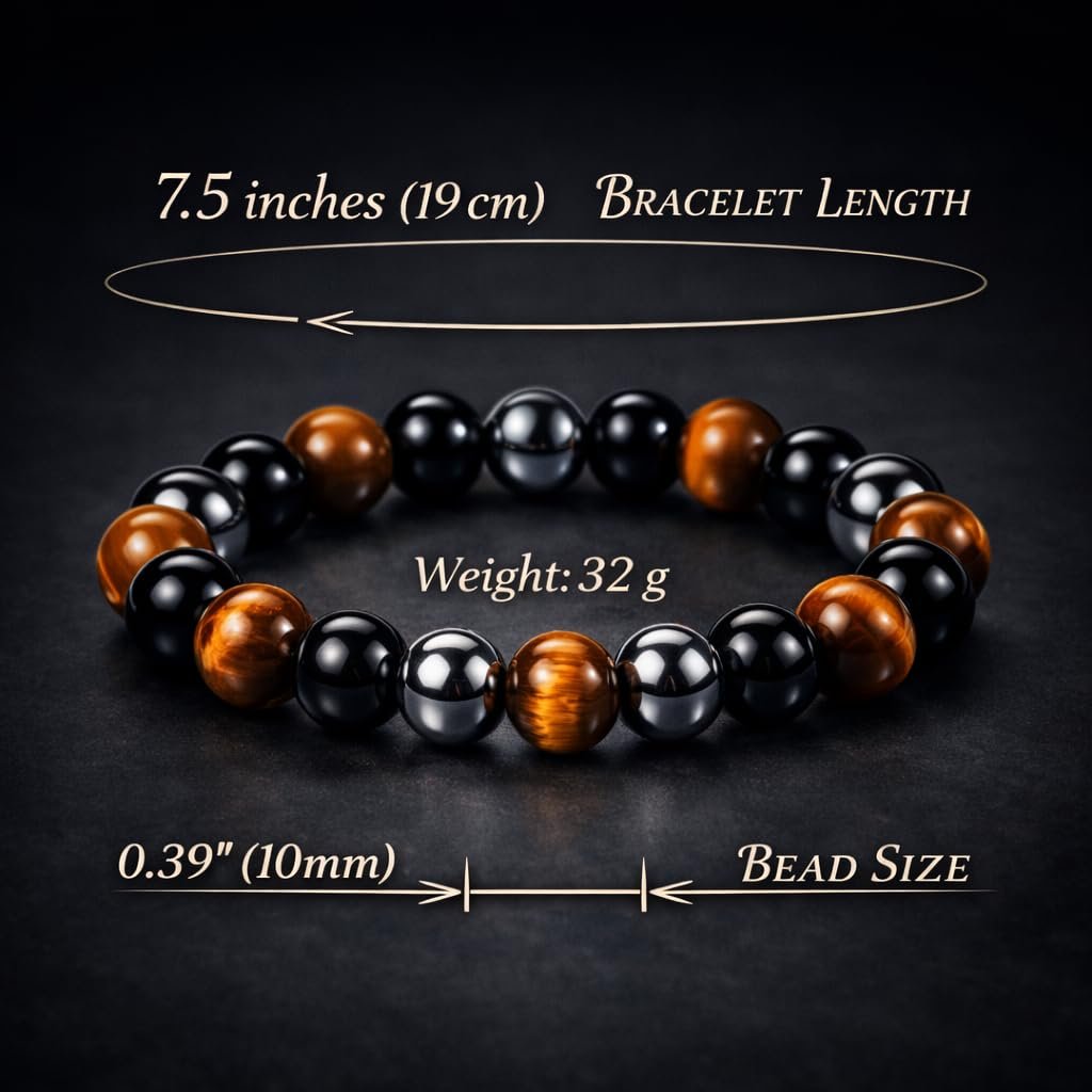 WFJ Schwarzer Obsidian Hämatit Dreifach-Schutz Armband Set – Tigerauge Perlen Naturstein Armband für Männer Frauen (10 mm)