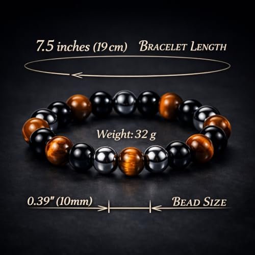 WFJ Schwarzer Obsidian Hämatit Dreifach-Schutz Armband Set – Tigerauge Perlen Naturstein Armband für Männer Frauen (10 mm)