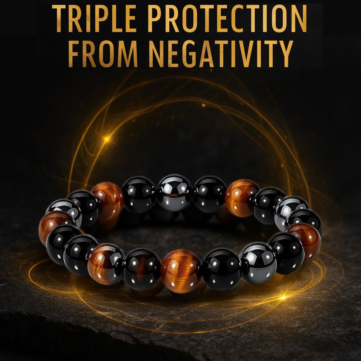 WFJ Schwarzer Obsidian Hämatit Dreifach-Schutz Armband Set – Tigerauge Perlen Naturstein Armband für Männer Frauen (10 mm)