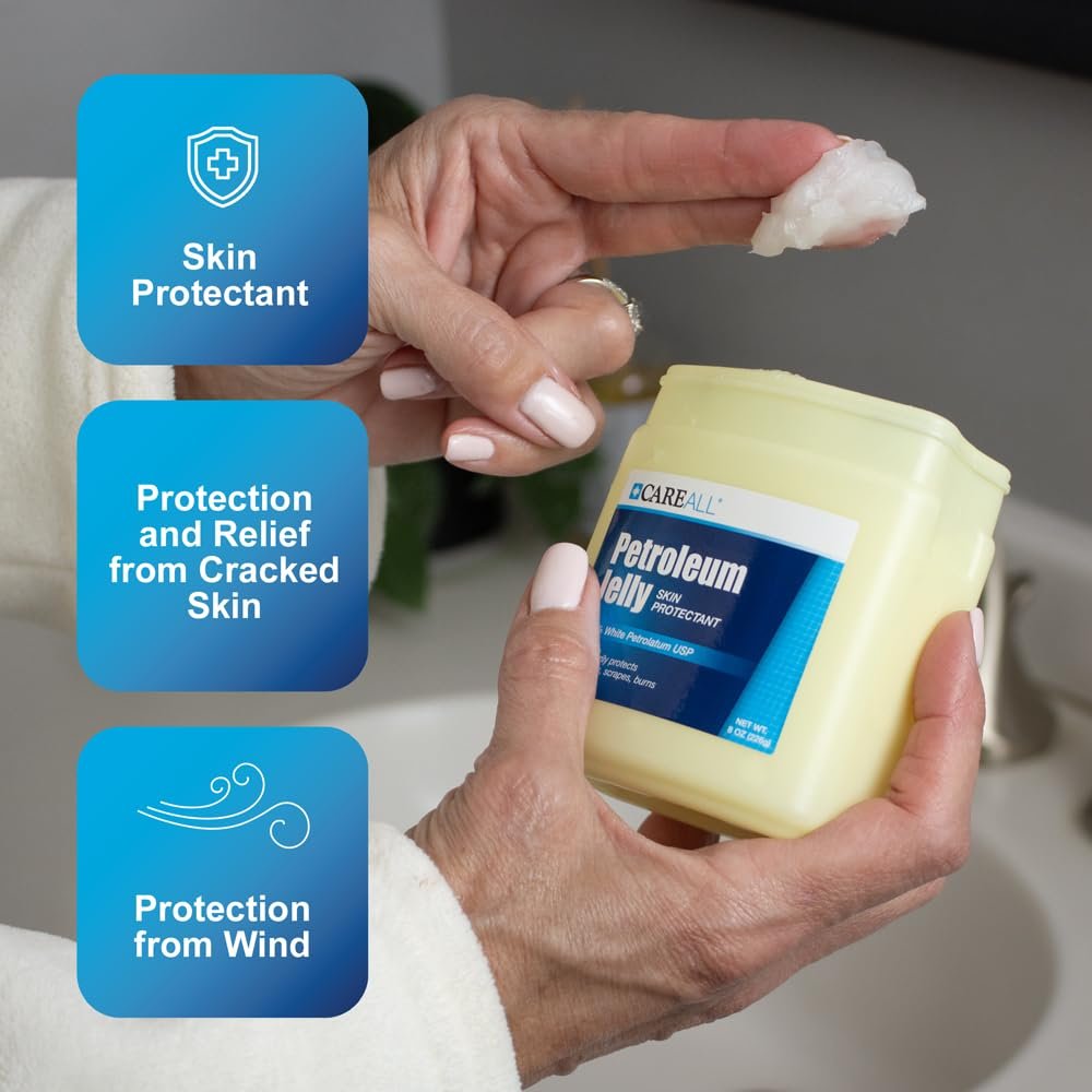 CareAll Petroleum Jelly 13 Oz Glas – Unparfümiert, 100% reines weißes Vaseline USP – Hautschutz bei kleinen Schnitten, Schürfwunden, Verbrennungen – Feuchtigkeitsspender für trockene Haut und Lippen