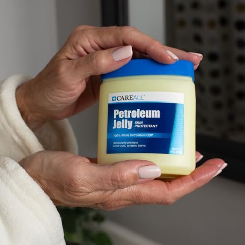 CareAll Petroleum Jelly 13 Oz Glas – Unparfümiert, 100% reines weißes Vaseline USP – Hautschutz bei kleinen Schnitten, Schürfwunden, Verbrennungen – Feuchtigkeitsspender für trockene Haut und Lippen