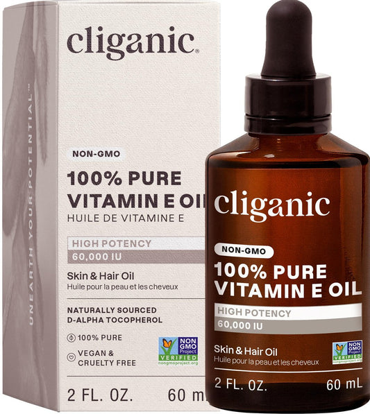 Cliganic Reines Vitamin E Öl für Haut, Narben, Haare & Gesicht - 60.000 IE, Non-GMO verifiziert | Natürliches D-Alpha Tocopherol