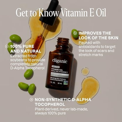 Cliganic Reines Vitamin E Öl für Haut, Narben, Haare & Gesicht - 60.000 IE, Non-GMO verifiziert | Natürliches D-Alpha Tocopherol