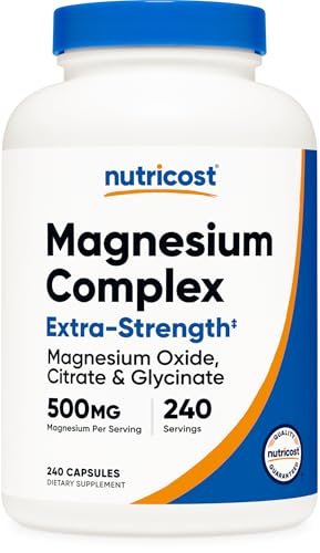 Nutricost Magnesium Complex Extra Strength 500mg, 240 Kapseln – Magnesiumoxid, -citrat und -glycinat – Glutenfrei und Nicht-GVO