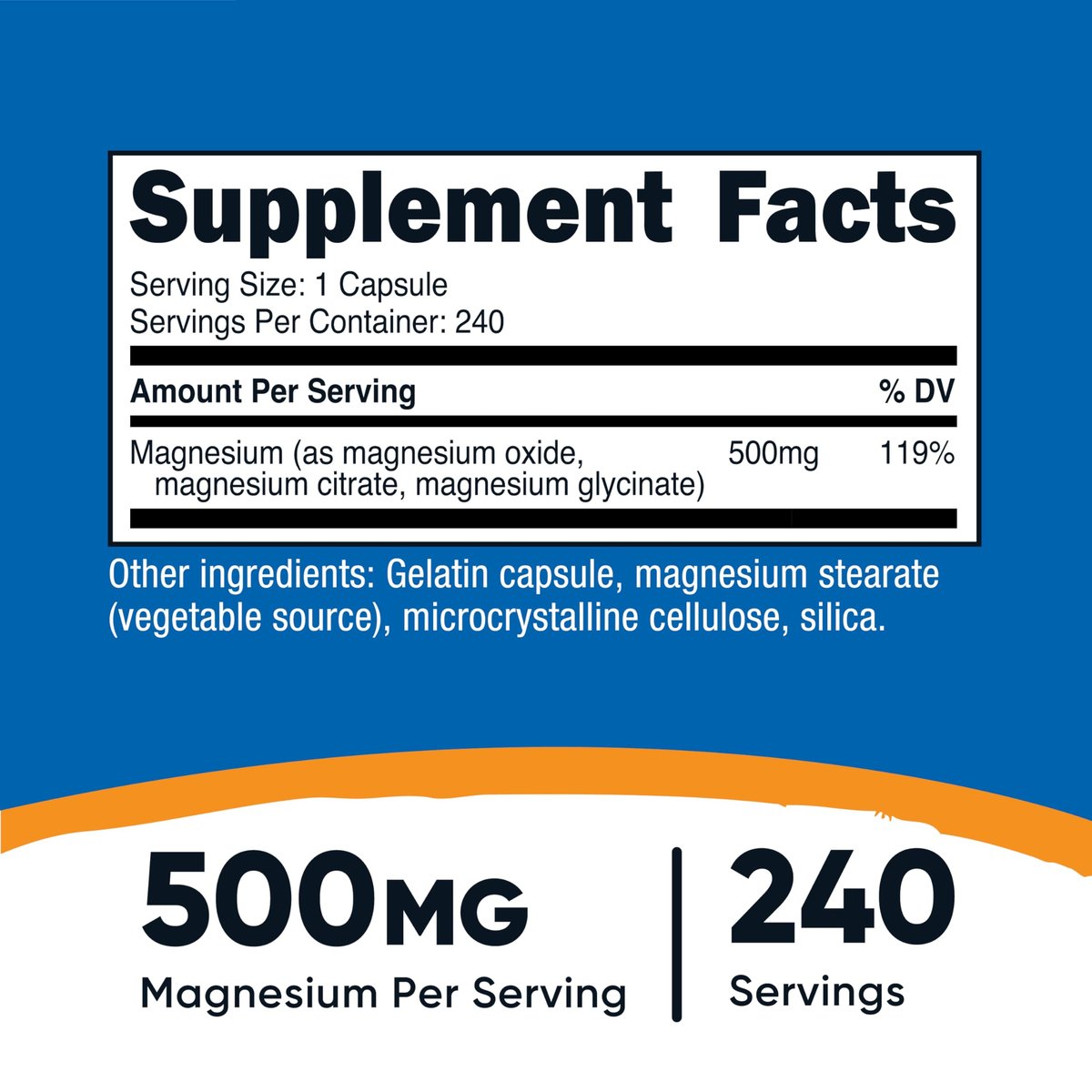Nutricost Magnesium Complex Extra Strength 500mg, 240 Kapseln – Magnesiumoxid, -citrat und -glycinat – Glutenfrei und Nicht-GVO