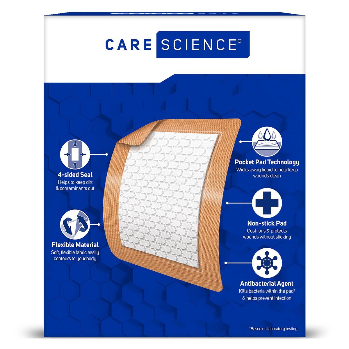 Care Science Stoff-Pflasterstreifen, 3x4 Zoll, extra groß, flexibel, nicht klebend, 30 Stück
