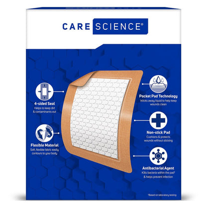 Care Science Stoff-Pflasterstreifen, 3x4 Zoll, extra groß, flexibel, nicht klebend, 30 Stück
