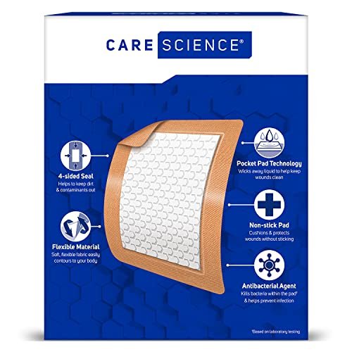 Care Science Stoff-Pflasterstreifen, 3x4 Zoll, extra groß, flexibel, nicht klebend, 30 Stück