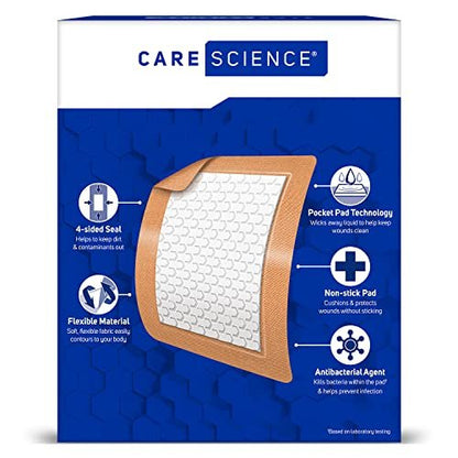 Care Science Stoff-Pflasterstreifen, 3x4 Zoll, extra groß, flexibel, nicht klebend, 30 Stück