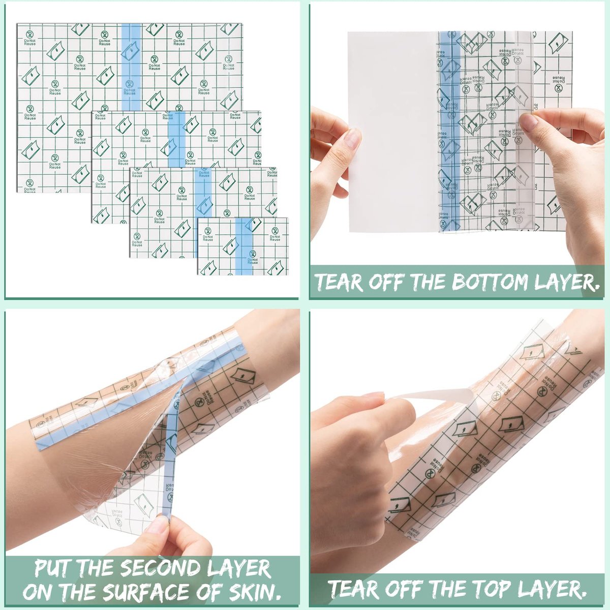 BBTO 100 Stück Transparente dehnbare Klebeverbände, wasserdichte klare Pflaster, Schutzfolie für Dusche (3, 5, 6, 8 Zoll)