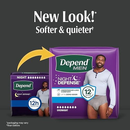 Depend Night Defense Inkontinenzslip für Männer, Nachteinlage, Extra Large, Grau, 12 Stück