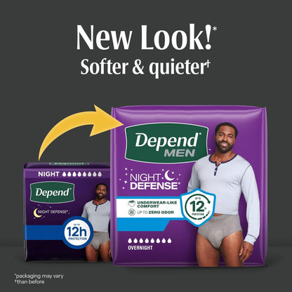 Depend Night Defense Inkontinenzslip für Männer, Nachteinlage, Extra Large, Grau, 12 Stück