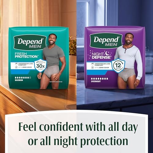 Depend Night Defense Inkontinenzunterwäsche für Männer, Einweg, Nachts, Small/Medium, Grau, 16 Stück