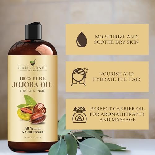 Handcraft Blends Jojobaöl | 100% rein und natürlich | Ayurvedische Hautpflege | Premium Trägeröl | Gesicht | Haut | Haare | Massage | Kaltgepresst | Hexanfrei | 473 ml