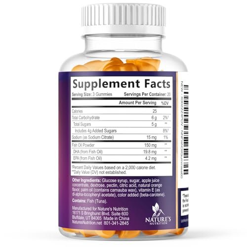 Omega 3 Fischöl Gummibärchen - 3-fache Stärke Herzgesundheit - Hochabsorbierendes Omega 3 Fischöl mit DHA & EPA - Gelenk- & Gehirnunterstützung für Erwachsene - Leckerer Orangen-Geschmack - 120 Gummibärchen