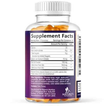 Omega 3 Fischöl Gummibärchen - 3-fache Stärke Herzgesundheit - Hochabsorbierendes Omega 3 Fischöl mit DHA & EPA - Gelenk- & Gehirnunterstützung für Erwachsene - Leckerer Orangen-Geschmack - 120 Gummibärchen