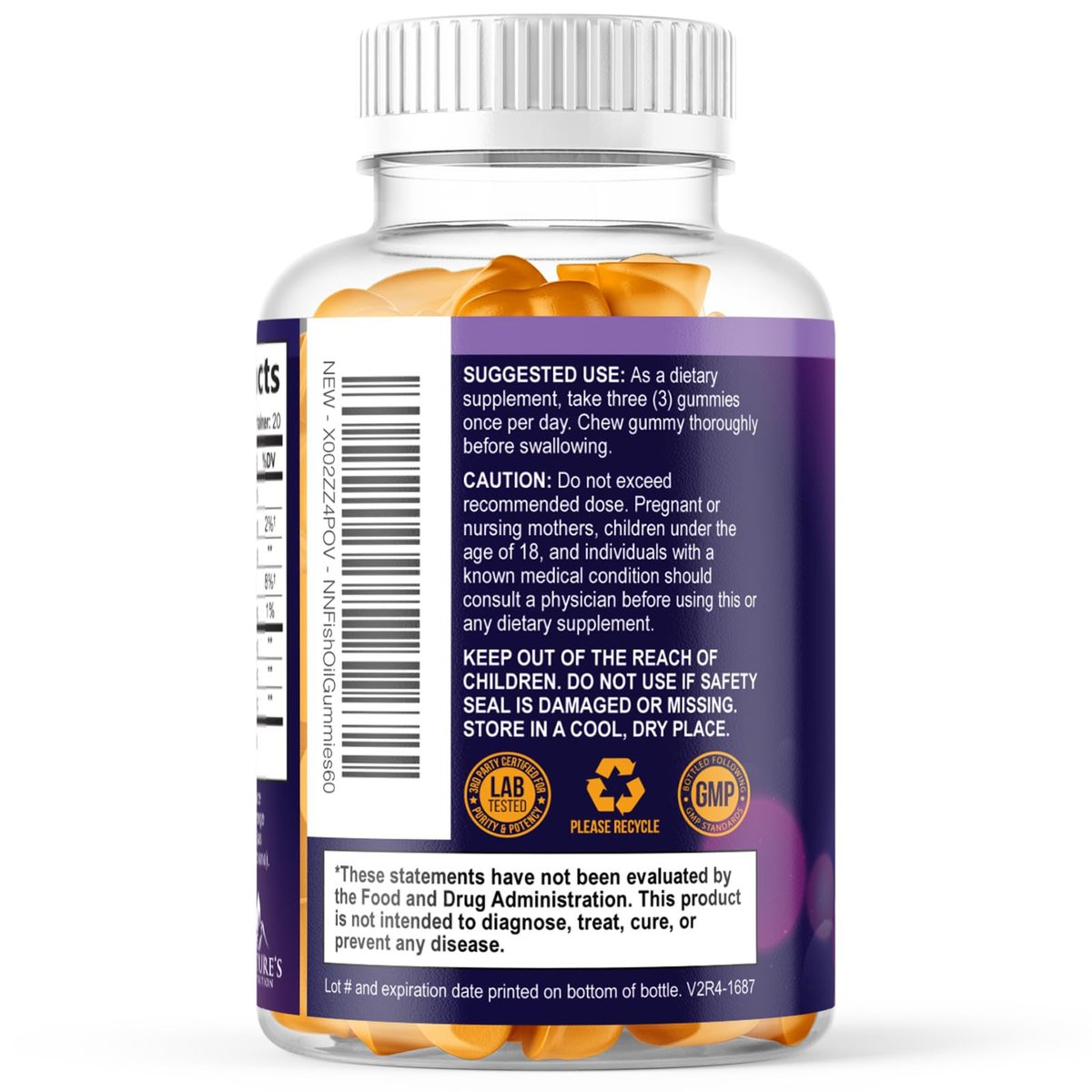 Omega 3 Fischöl Gummis - 3-fache Stärke, Herzgesundheit, hochabsorbierendes Omega 3 mit DHA & EPA, Gelenk- & Gehirnunterstützung für Erwachsene, leckerer Orangengeschmack - 60 Gummis