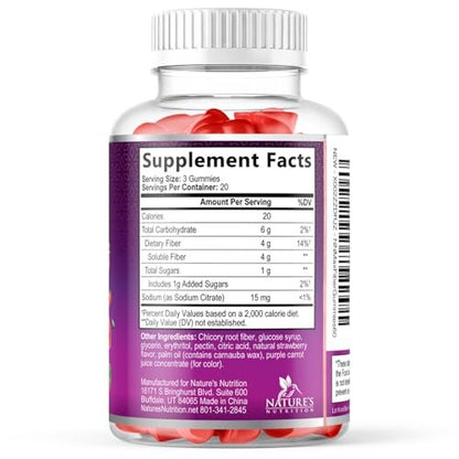 Ballaststoff-Gummibärchen für Erwachsene - 4g lösliche Ballaststoffe pro Portion - Pflanzliches Präbiotikum für Verdauungsgesundheit, Darmgesundheit & regelmäßige Verdauung - Vegan - Leckerer Beerengeschmack - 60 Stück