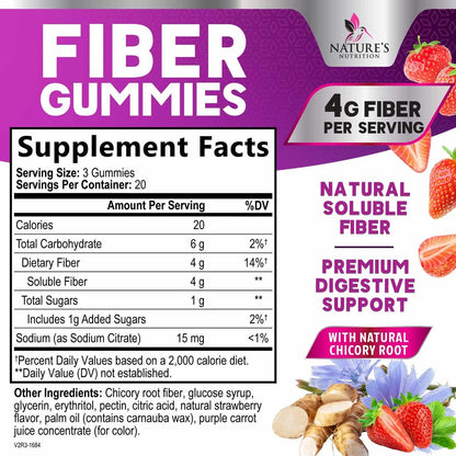 Ballaststoff-Gummibärchen für Erwachsene - 4g lösliche Ballaststoffe pro Portion - Pflanzliches Präbiotikum für Verdauungsgesundheit, Darmgesundheit & regelmäßige Verdauung - Vegan - Leckerer Beerengeschmack - 60 Stück