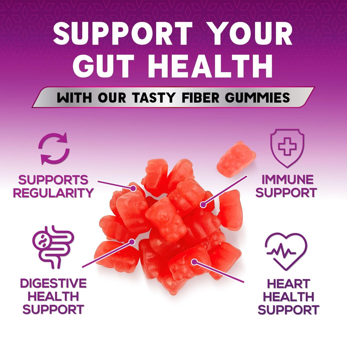 Ballaststoff-Gummibärchen für Erwachsene - 4g lösliche Ballaststoffe pro Portion - Pflanzliches Präbiotikum für Verdauungsgesundheit, Darmgesundheit & regelmäßige Verdauung - Vegan - Leckerer Beerengeschmack - 60 Stück