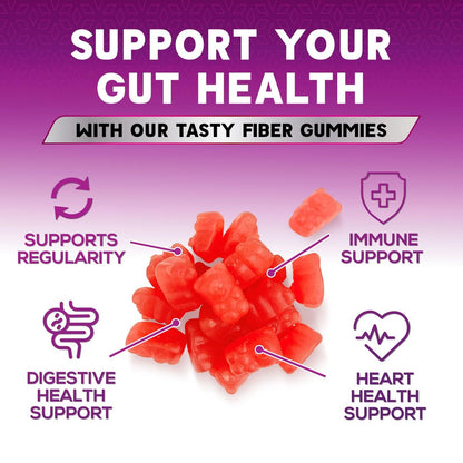 Ballaststoff-Gummibärchen für Erwachsene - 4g lösliche Ballaststoffe pro Portion - Pflanzliches Präbiotikum für Verdauungsgesundheit, Darmgesundheit & regelmäßige Verdauung - Vegan - Leckerer Beerengeschmack - 60 Stück