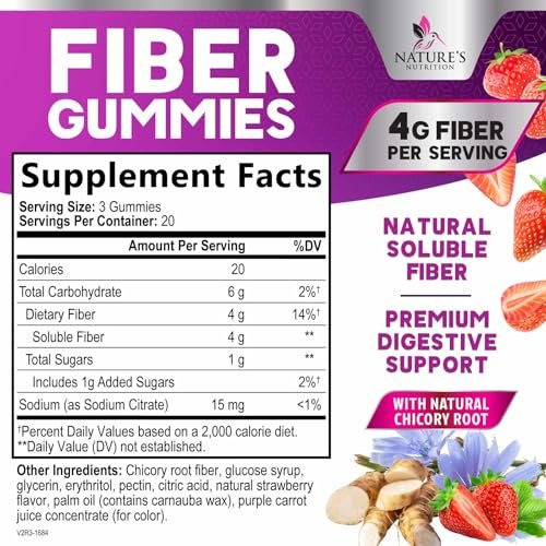 Ballaststoff-Gummibärchen für Erwachsene - 4g lösliche Ballaststoffe pro Portion - Pflanzliches Präbiotikum für Verdauungsgesundheit, Darmgesundheit & regelmäßige Verdauung - Vegan - Leckerer Beerengeschmack - 60 Stück