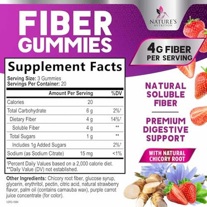 Ballaststoff-Gummibärchen für Erwachsene - 4g lösliche Ballaststoffe pro Portion - Pflanzliches Präbiotikum für Verdauungsgesundheit, Darmgesundheit & regelmäßige Verdauung - Vegan - Leckerer Beerengeschmack - 60 Stück