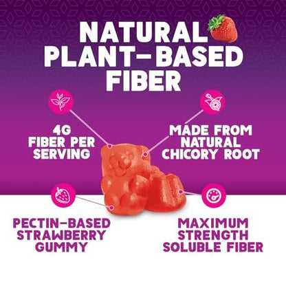 Ballaststoff-Gummibärchen für Erwachsene - 4g lösliche Ballaststoffe pro Portion - Pflanzliches Präbiotikum für Verdauungsgesundheit, Darmgesundheit & regelmäßige Verdauung - Vegan - Leckerer Beerengeschmack - 60 Stück
