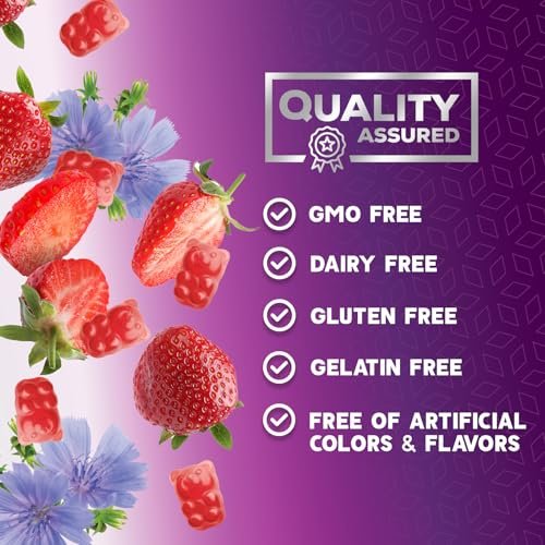Ballaststoff-Gummibärchen für Erwachsene - 4g lösliche Ballaststoffe pro Portion - Pflanzliches Präbiotikum für Verdauungsgesundheit, Darmgesundheit & regelmäßige Verdauung - Vegan - Leckerer Beerengeschmack - 60 Stück