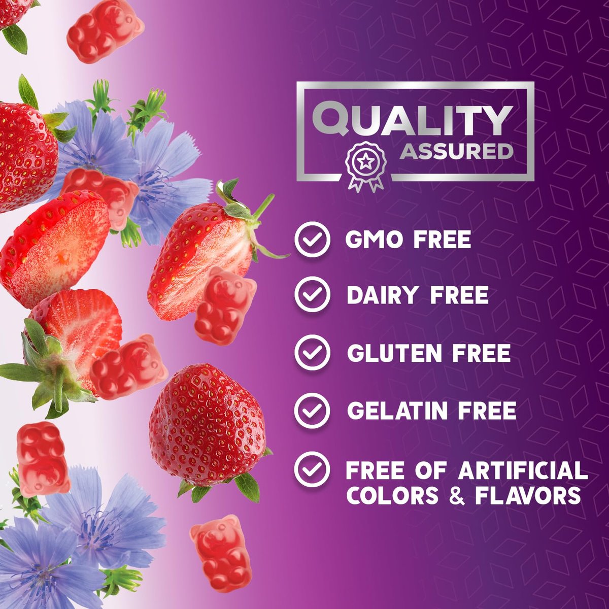 Ballaststoff-Gummibärchen für Erwachsene - 4g lösliche Ballaststoffe pro Portion - Pflanzliches Präbiotikum für Verdauungsgesundheit, Darmgesundheit & regelmäßige Verdauung - Vegan - Leckerer Beerengeschmack - 60 Stück