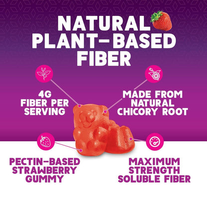 Ballaststoff-Gummibärchen für Erwachsene - 4g lösliche Ballaststoffe pro Portion - Pflanzliches Präbiotikum für Verdauungsgesundheit, Darmgesundheit & regelmäßige Verdauung - Vegan - Leckerer Beerengeschmack - 60 Stück