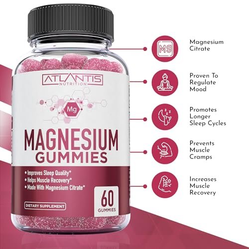 Atlantis Nutrition Magnesium Citrate Gummies – Magnesium Gummis – 90mg Magnesium (aus 770mg Magnesiumcitrat) | Unterstützt Muskelerholung, lindert Krämpfe, fördert Ruhe & besseren Schlaf | 60 Gummis