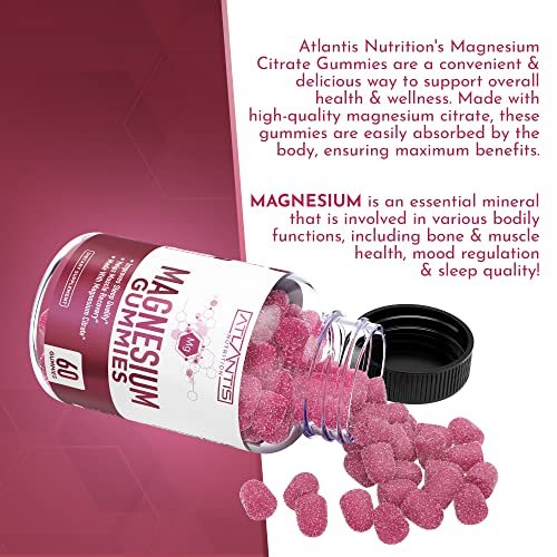 Atlantis Nutrition Magnesium Citrate Gummies – Magnesium Gummis – 90mg Magnesium (aus 770mg Magnesiumcitrat) | Unterstützt Muskelerholung, lindert Krämpfe, fördert Ruhe & besseren Schlaf | 60 Gummis