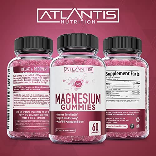 Atlantis Nutrition Magnesium Citrate Gummies – Magnesium Gummis – 90mg Magnesium (aus 770mg Magnesiumcitrat) | Unterstützt Muskelerholung, lindert Krämpfe, fördert Ruhe & besseren Schlaf | 60 Gummis