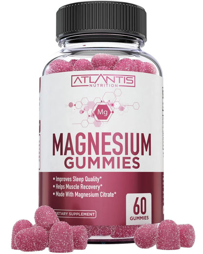 Atlantis Nutrition Magnesium Citrate Gummies – Magnesium Gummis – 90mg Magnesium (aus 770mg Magnesiumcitrat) | Unterstützt Muskelerholung, lindert Krämpfe, fördert Ruhe & besseren Schlaf | 60 Gummis