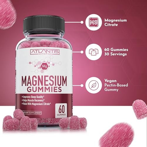 Atlantis Nutrition Magnesium Citrate Gummies – Magnesium Gummis – 90mg Magnesium (aus 770mg Magnesiumcitrat) | Unterstützt Muskelerholung, lindert Krämpfe, fördert Ruhe & besseren Schlaf | 60 Gummis