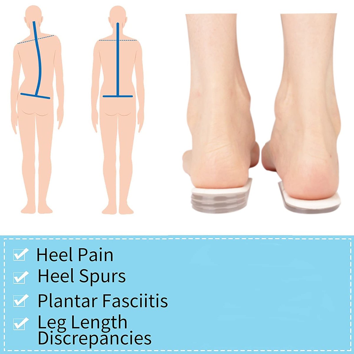 Verstellbare orthopädische Fersenerhöhungseinlagen, 1/4" bis 1" Gel-Fersenpolster, Höhenverstellbare Einlegesohle für Beinlängendifferenzen, Fersensporn, Fersenschmerzen, Sportverletzungen und Achillessehnenentzündung (4 Schichten), Klein