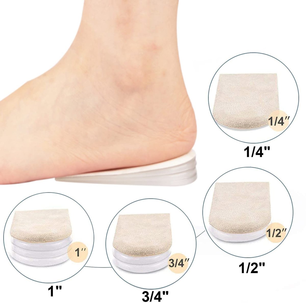 Verstellbare orthopädische Fersenerhöhungseinlagen, 1/4" bis 1" Gel-Fersenpolster, Höhenverstellbare Einlegesohle für Beinlängendifferenzen, Fersensporn, Fersenschmerzen, Sportverletzungen und Achillessehnenentzündung (4 Schichten), Klein