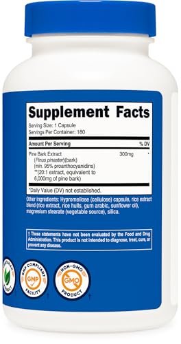 Nutricost Kiefernrindenextrakt – 180 Kapseln, 180 Portionen pro Flasche