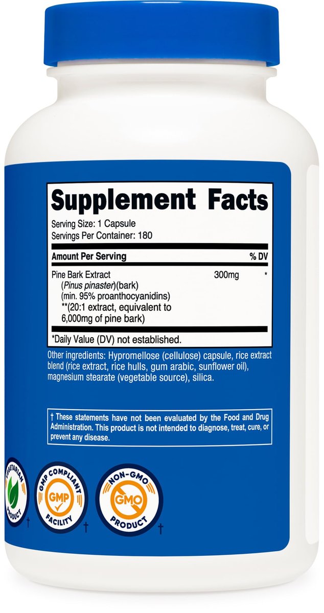 Nutricost Kiefernrindenextrakt – 180 Kapseln, 180 Portionen pro Flasche