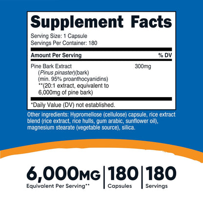 Nutricost Kiefernrindenextrakt – 180 Kapseln, 180 Portionen pro Flasche