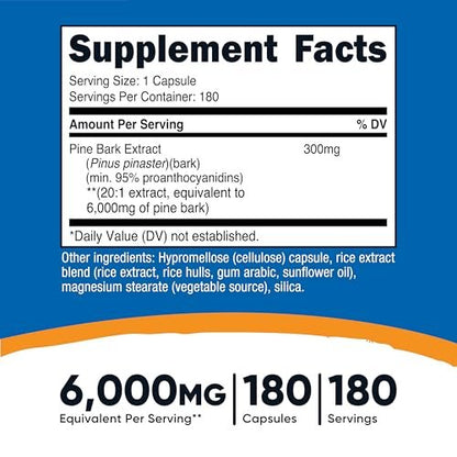 Nutricost Kiefernrindenextrakt – 180 Kapseln, 180 Portionen pro Flasche